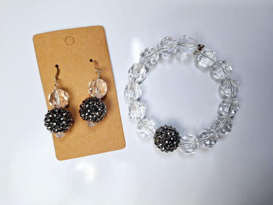 Black and Checo Crystal Bracelet and earrings