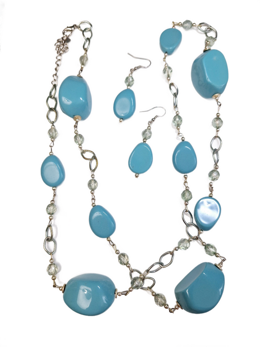 Aqua blue Necklace with earrings