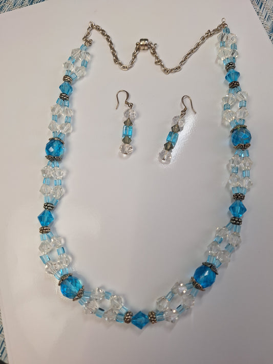 Blue and Crystal Checo necklace and earrings