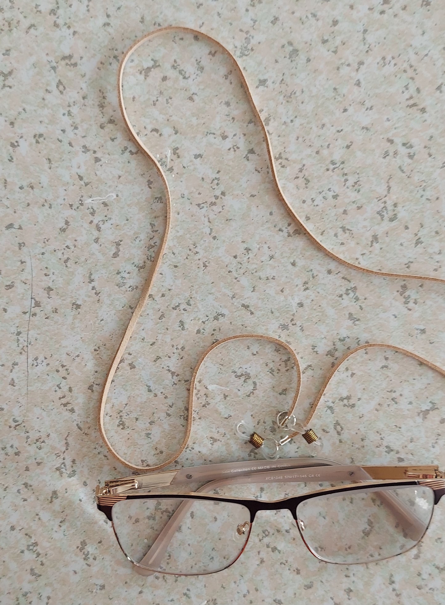 Leather eyeglasses string color beige