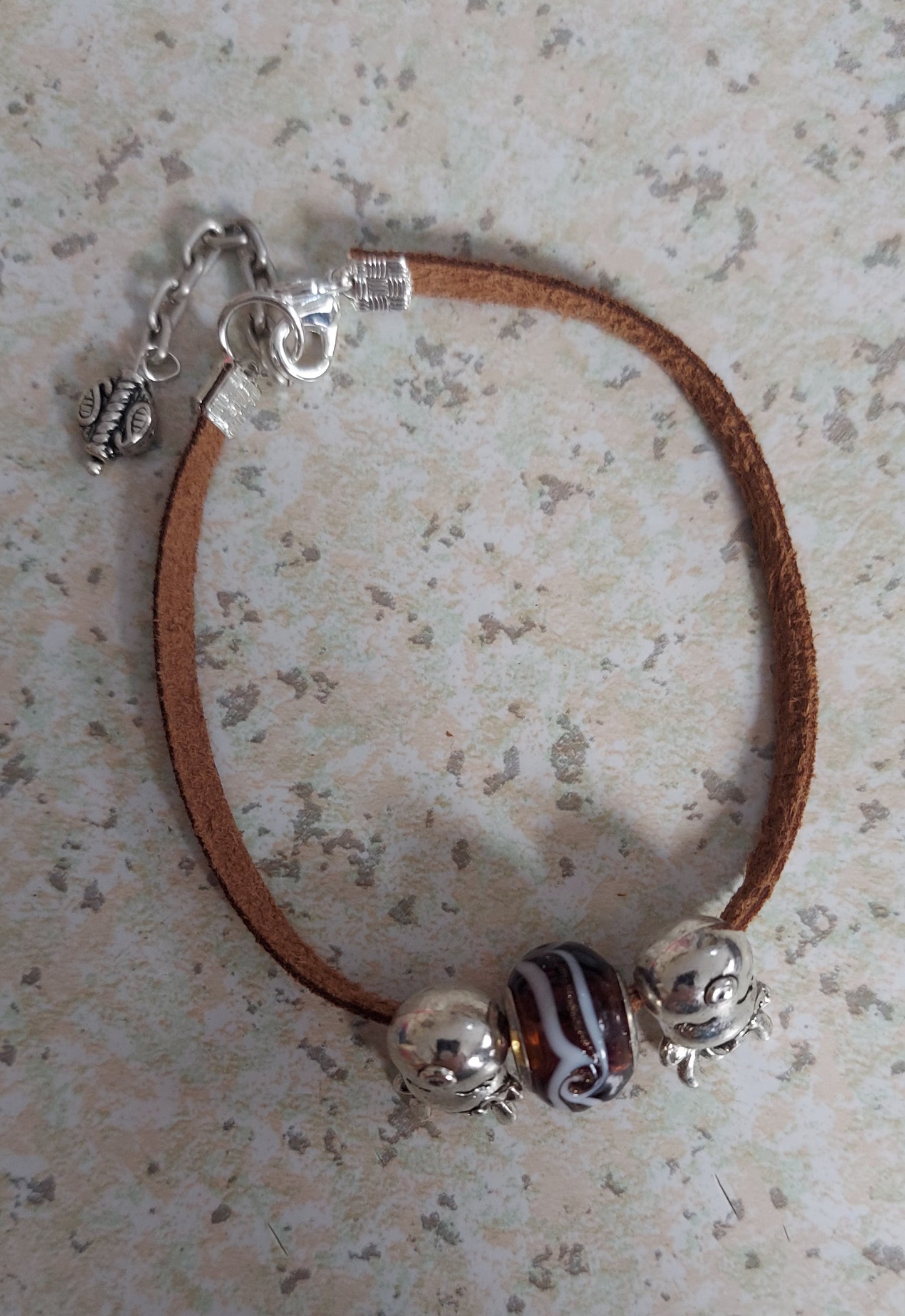 Leather bracelet brown and silver