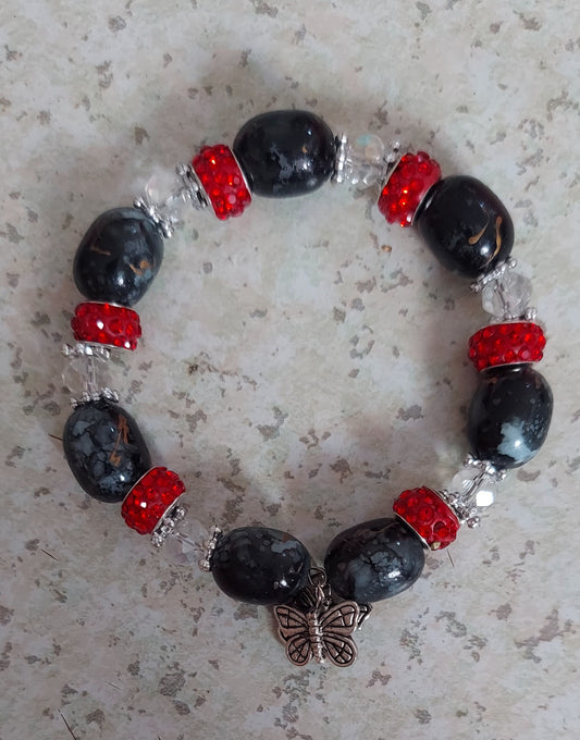 Acrylic crystal stone bracelet in black, red and crystal.