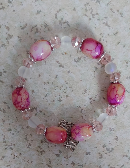 Acrylic Crystal and stone bracelet in pink tones