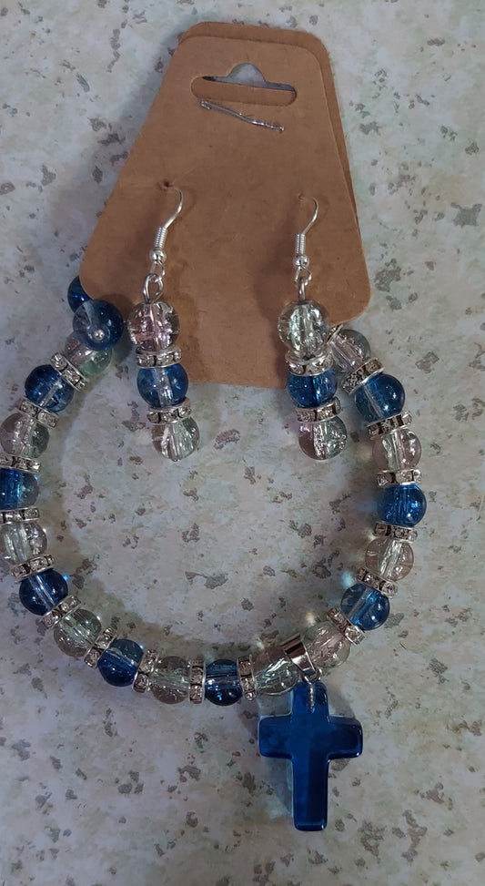 Blue Crystal bracelet and earrings