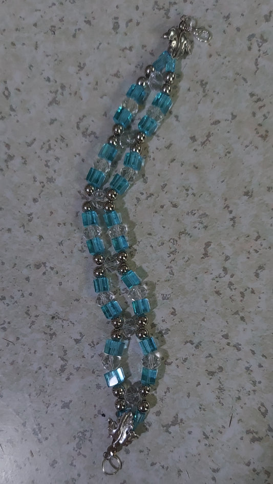 Aqua blue crystal and silver bracelet